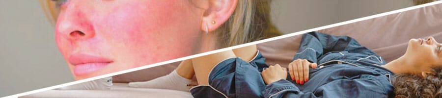 A woman in stomach pain, woman with an infected skin