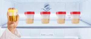 Different urine samples on freezer
