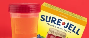 Urine sample in front of Sure Jell Fruit Pectin