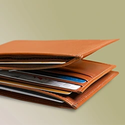 brown wallet with cards