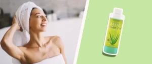 A woman in a towel and old style aloe toxin rid